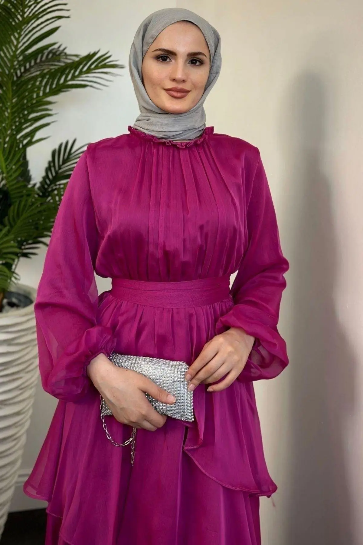 Kuşaklı Gofre Elbise  Siyah