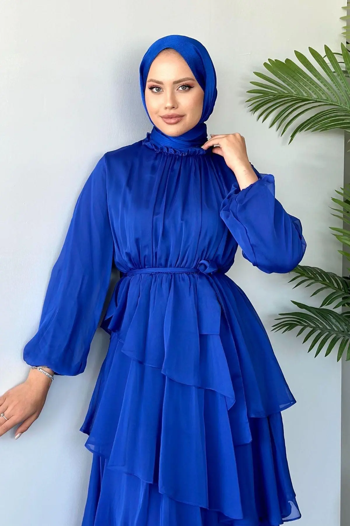 Kuşaklı Gofre Elbise  Siyah