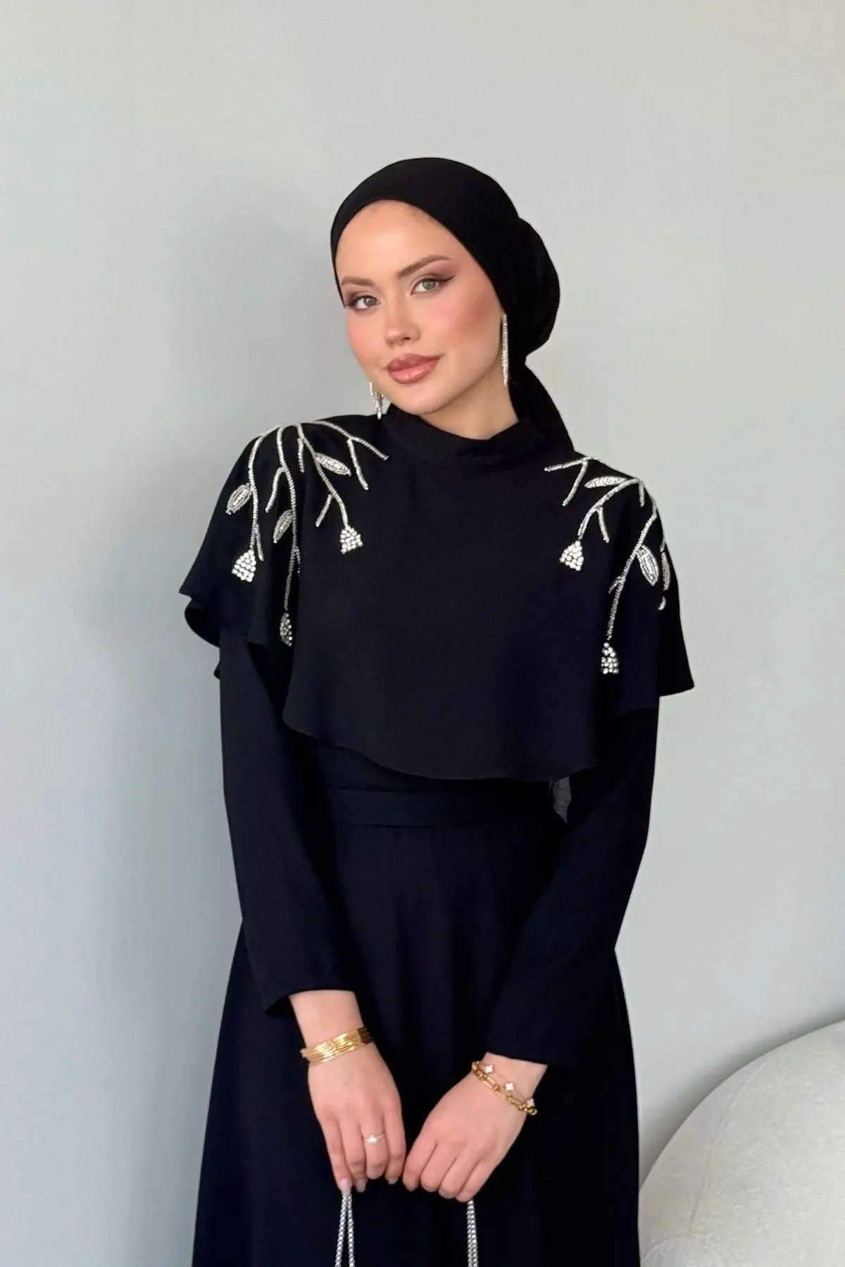 Kuşaklı Gofre Elbise  Siyah