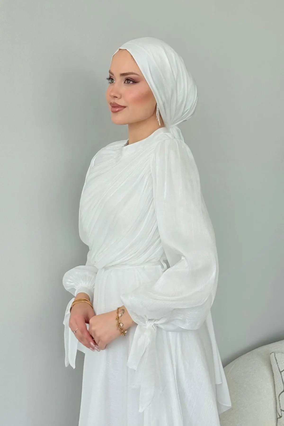 Kuşaklı Gofre Elbise  Siyah