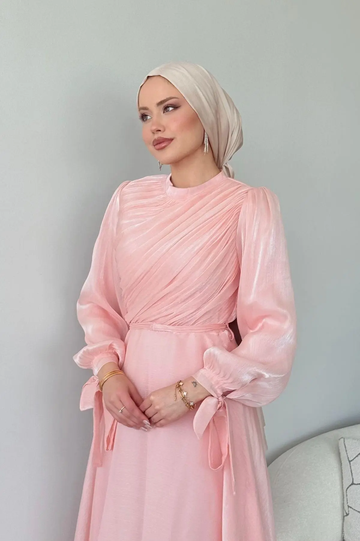 Kuşaklı Gofre Elbise  Siyah