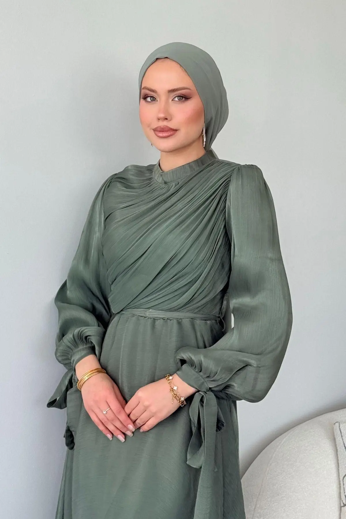Kuşaklı Gofre Elbise  Siyah