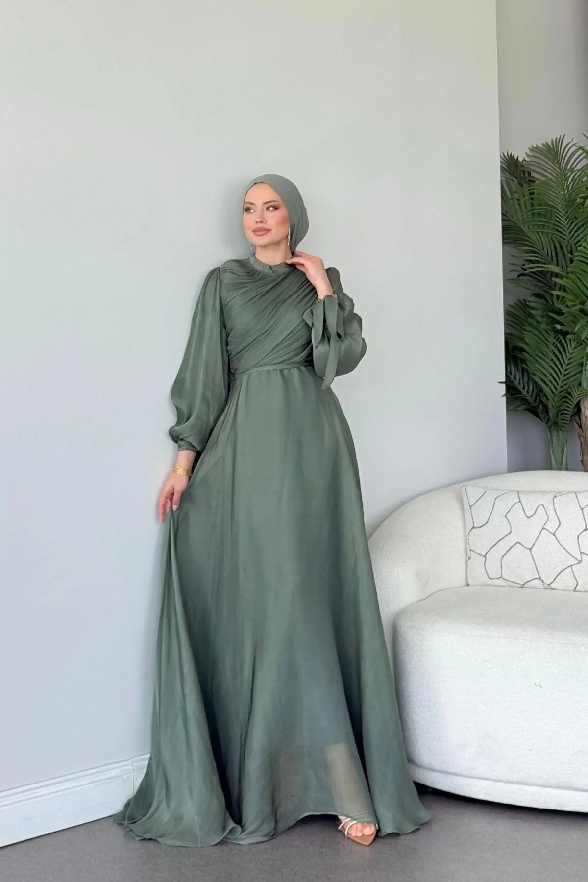 Kuşaklı Gofre Elbise  Siyah