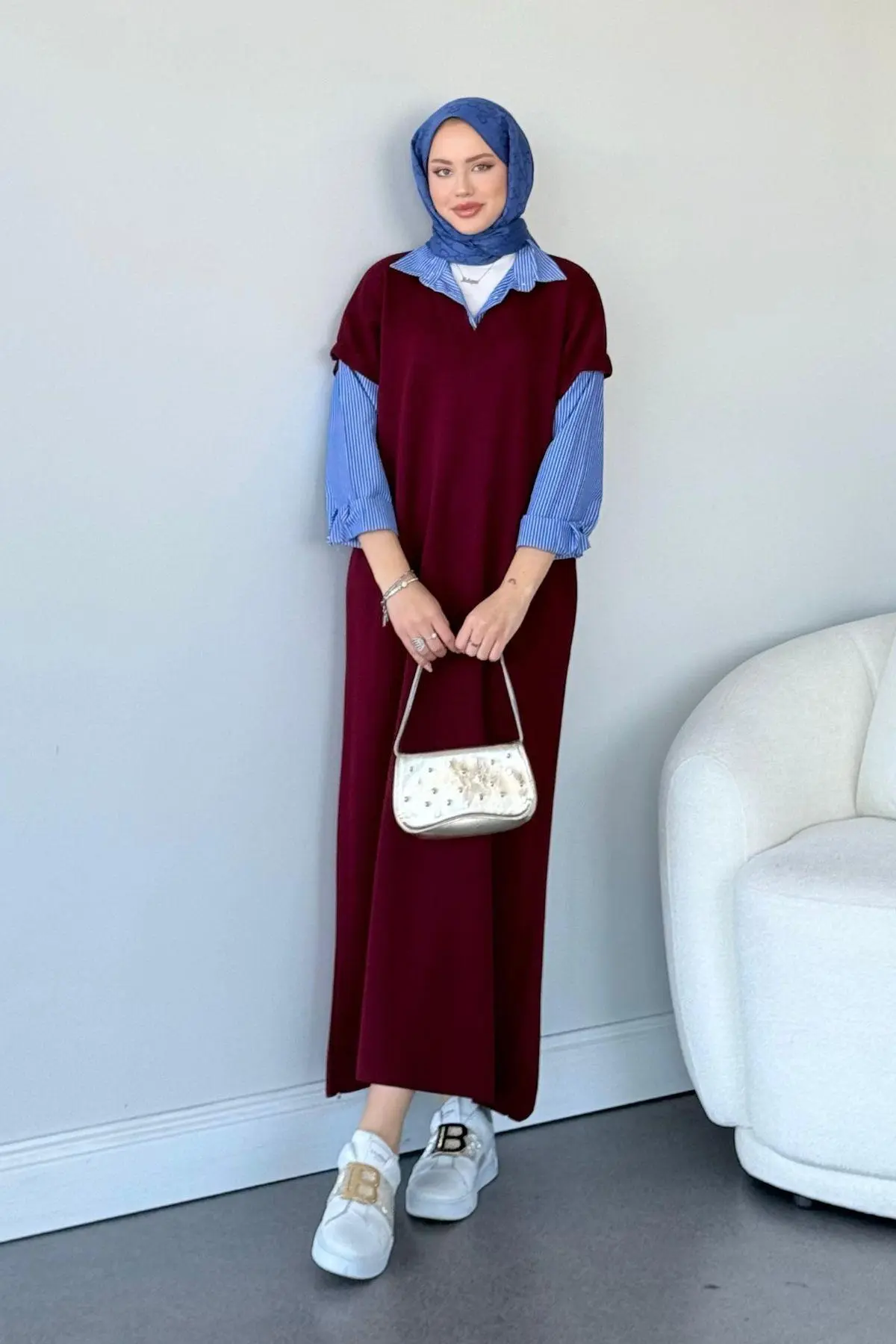 Kuşaklı Gofre Elbise  Siyah