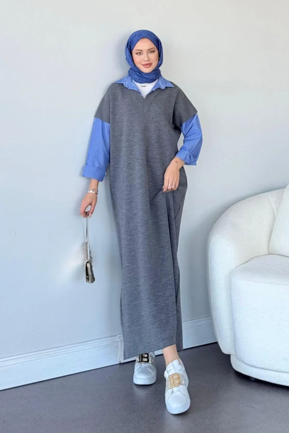 Kuşaklı Gofre Elbise  Siyah