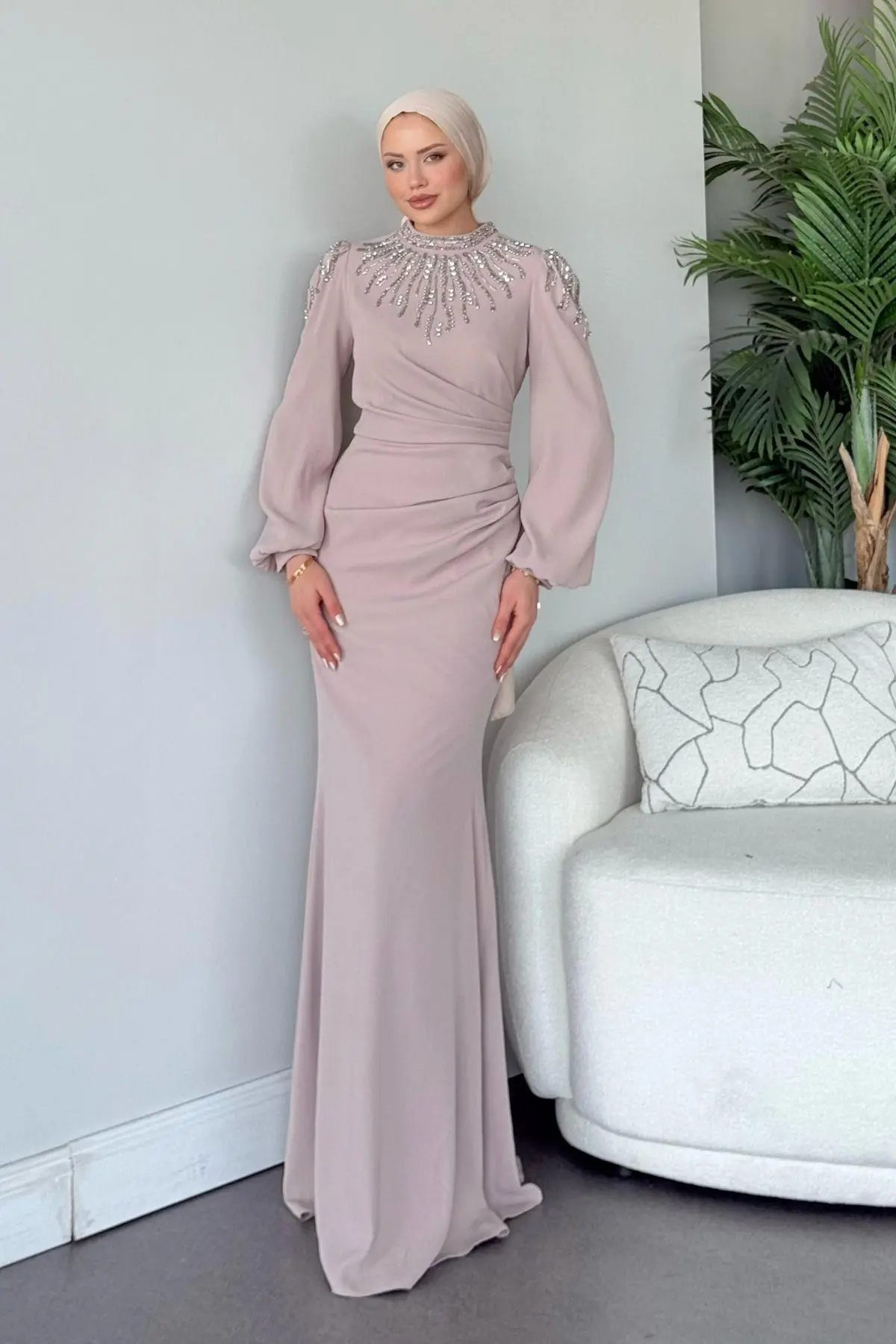 Kuşaklı Gofre Elbise  Siyah