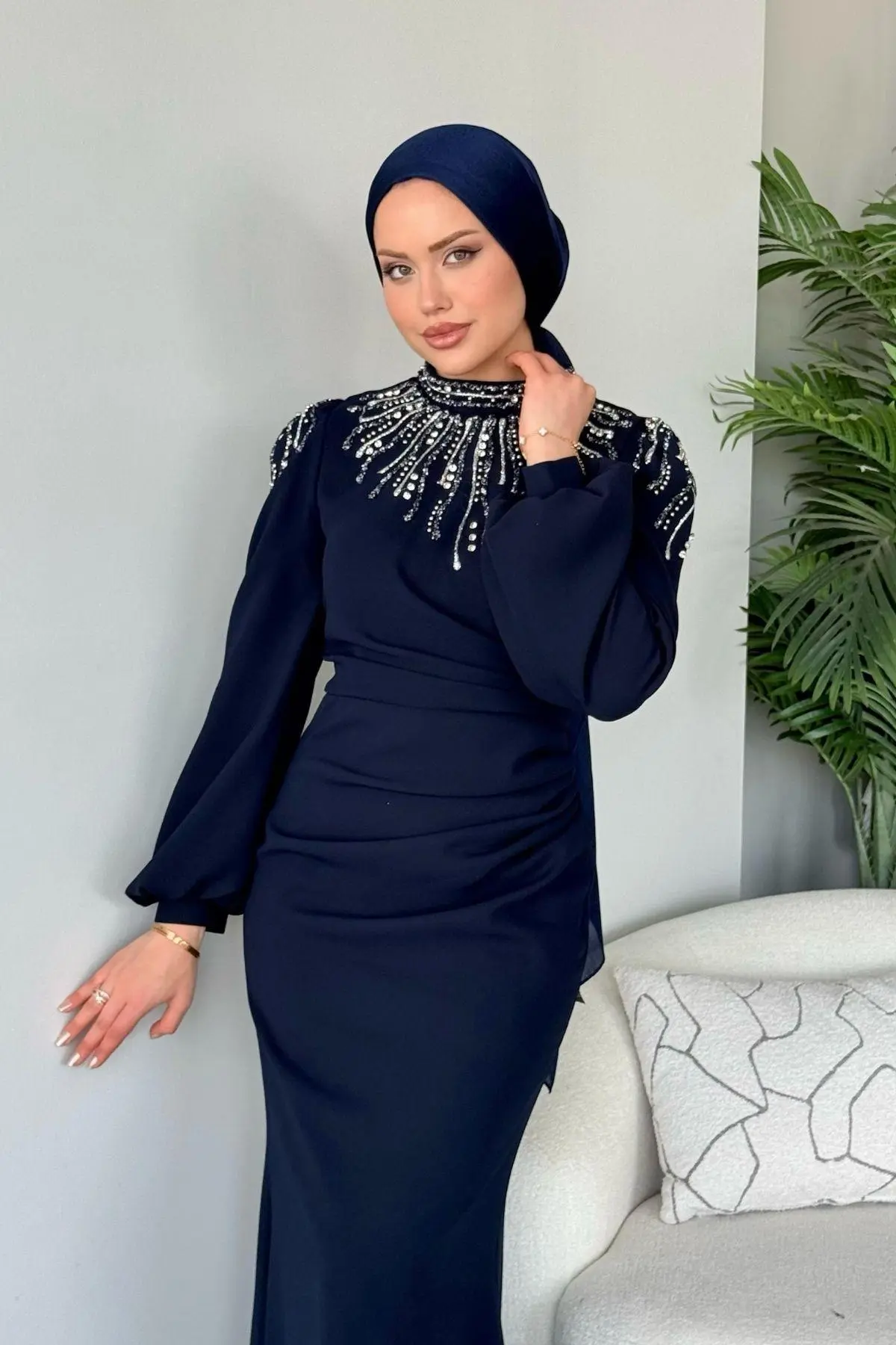 Kuşaklı Gofre Elbise  Siyah