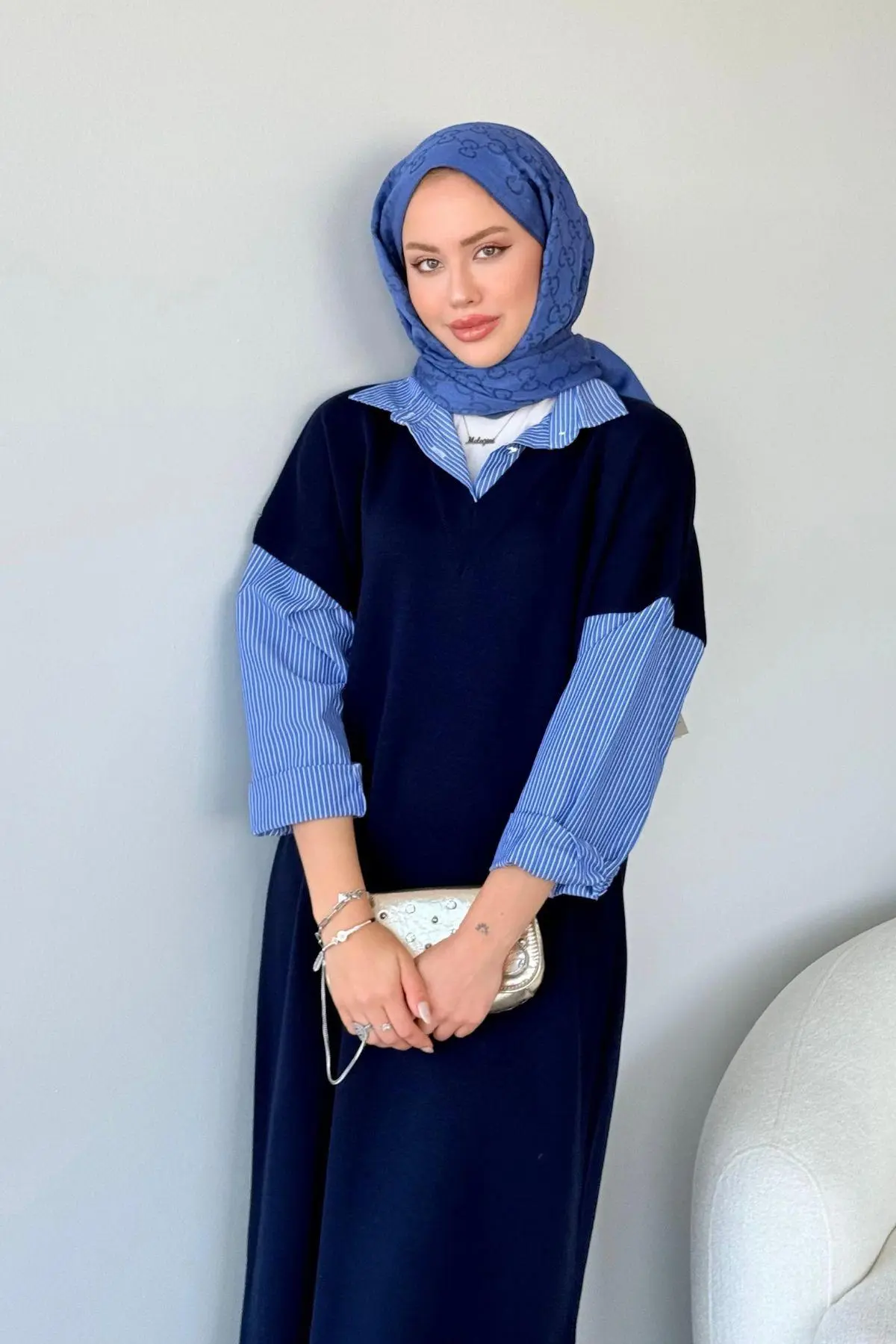 Kuşaklı Gofre Elbise  Siyah