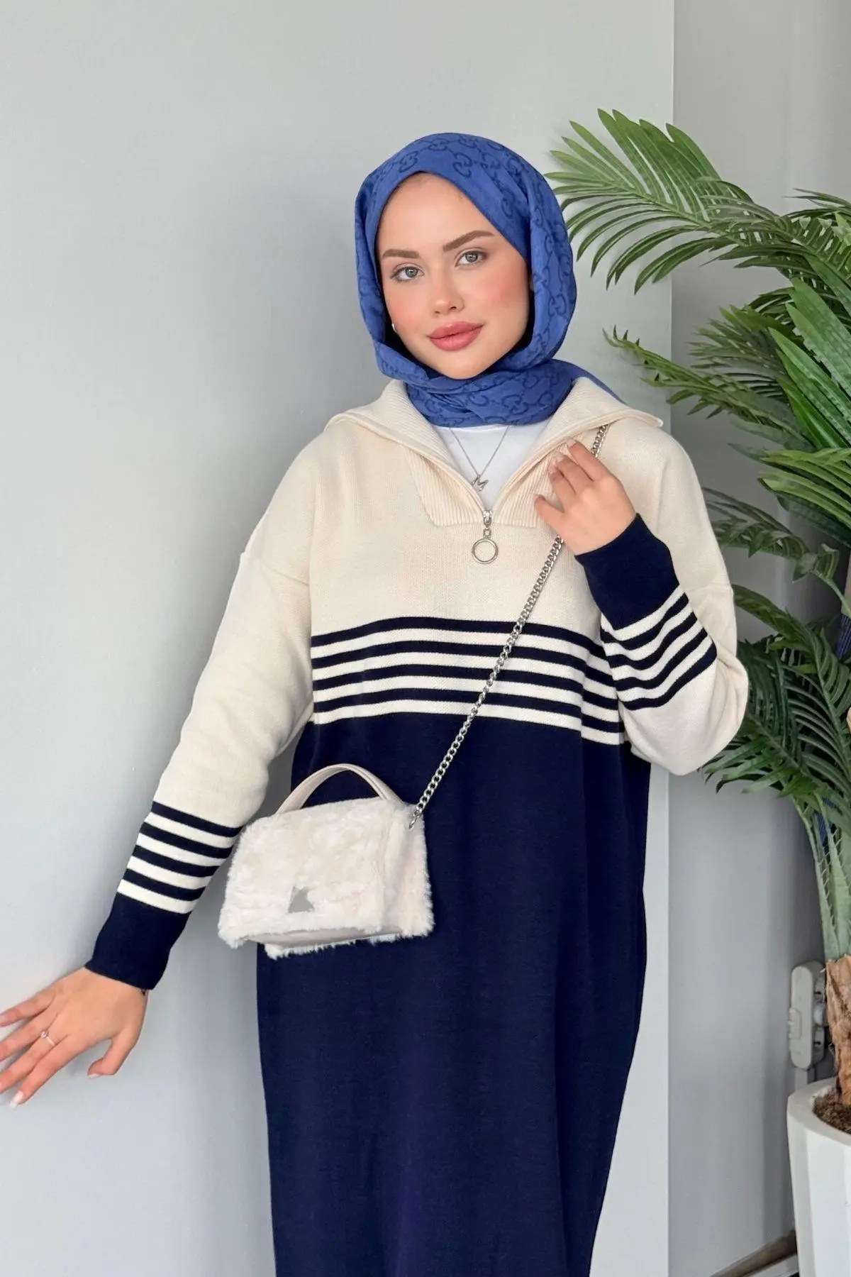 Kuşaklı Gofre Elbise  Siyah
