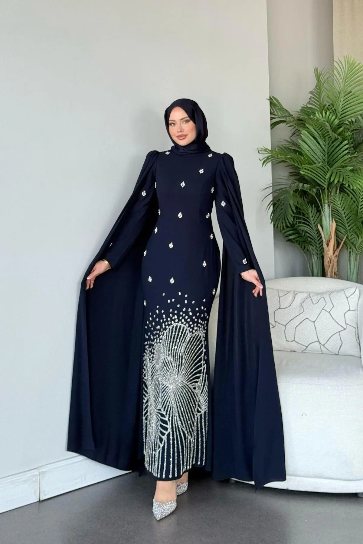 Kuşaklı Gofre Elbise  Siyah