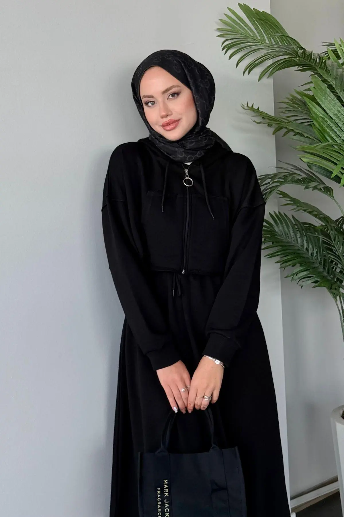 Kuşaklı Gofre Elbise  Siyah