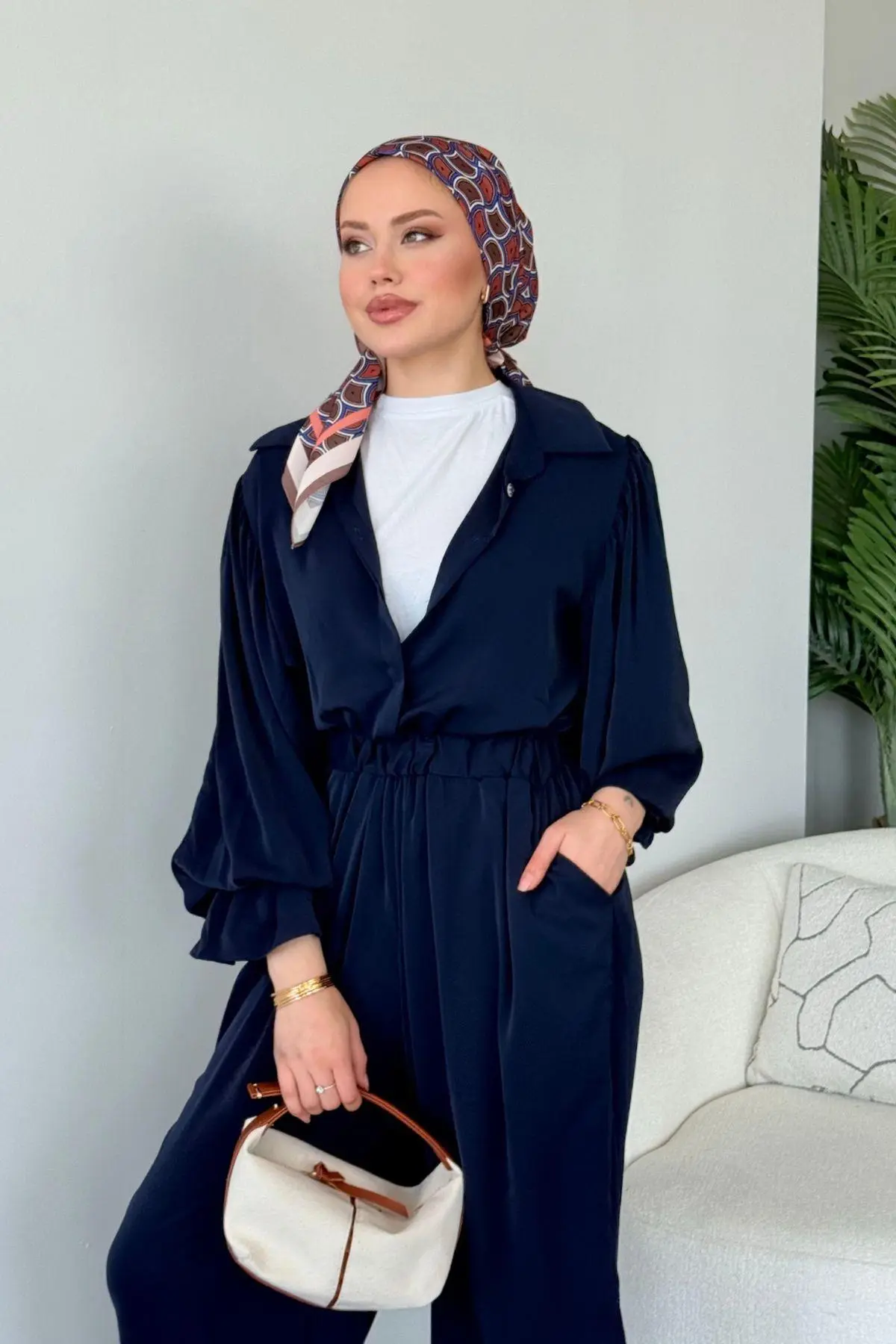 Kuşaklı Gofre Elbise  Siyah