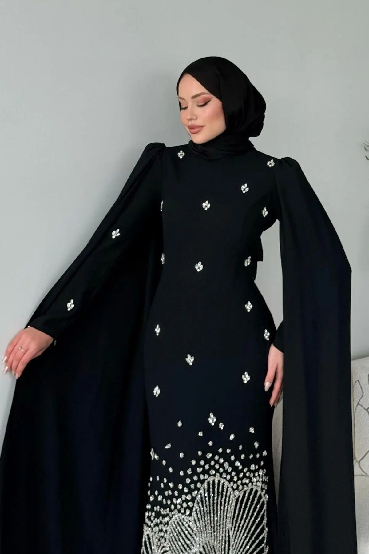 Kuşaklı Gofre Elbise  Siyah