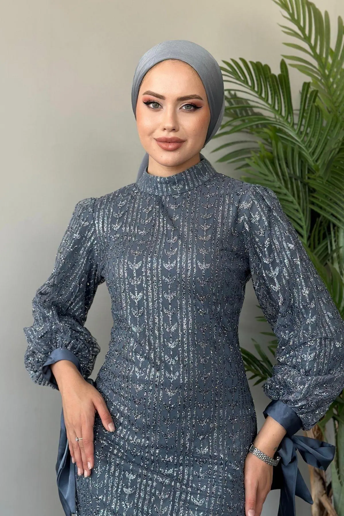Kuşaklı Gofre Elbise  Siyah